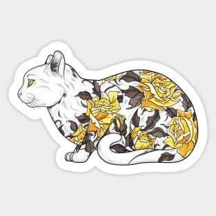 Cat in Yellow Roses Tattoo Sticker